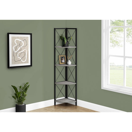 Bookcase - 60"H / Grey / Black Metal Corner Etagere