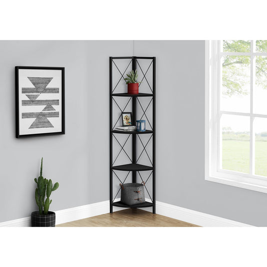 Bookcase - 60"H / Black / Black Metal Corner Etagere