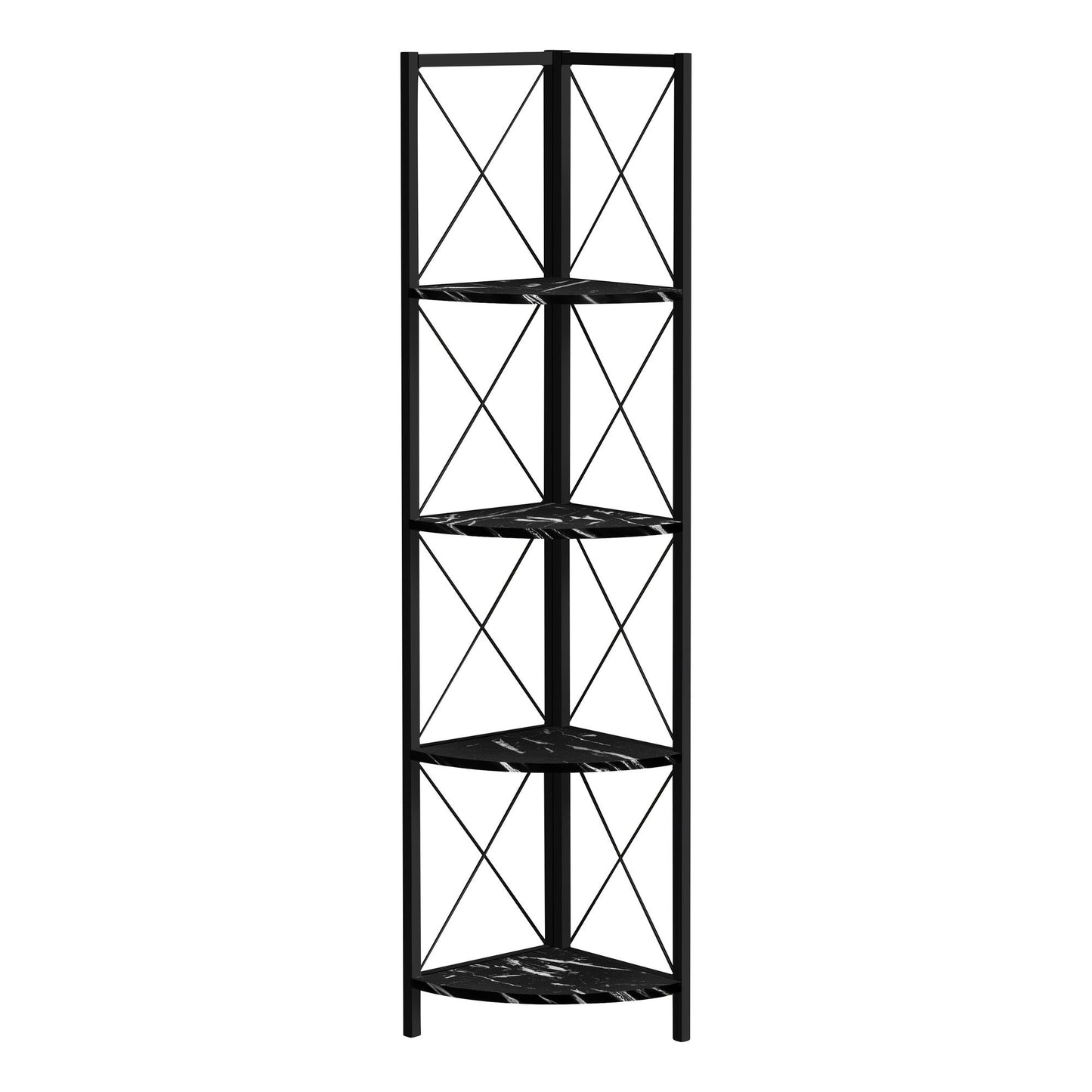 Bookcase - 60"H / Black Marble / Black Metal Corner