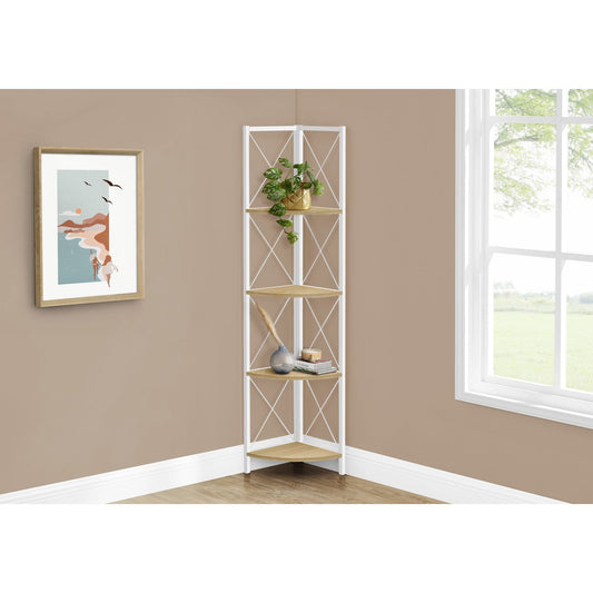 Bookcase - 60"H / Natural / White Metal Corner Etagere