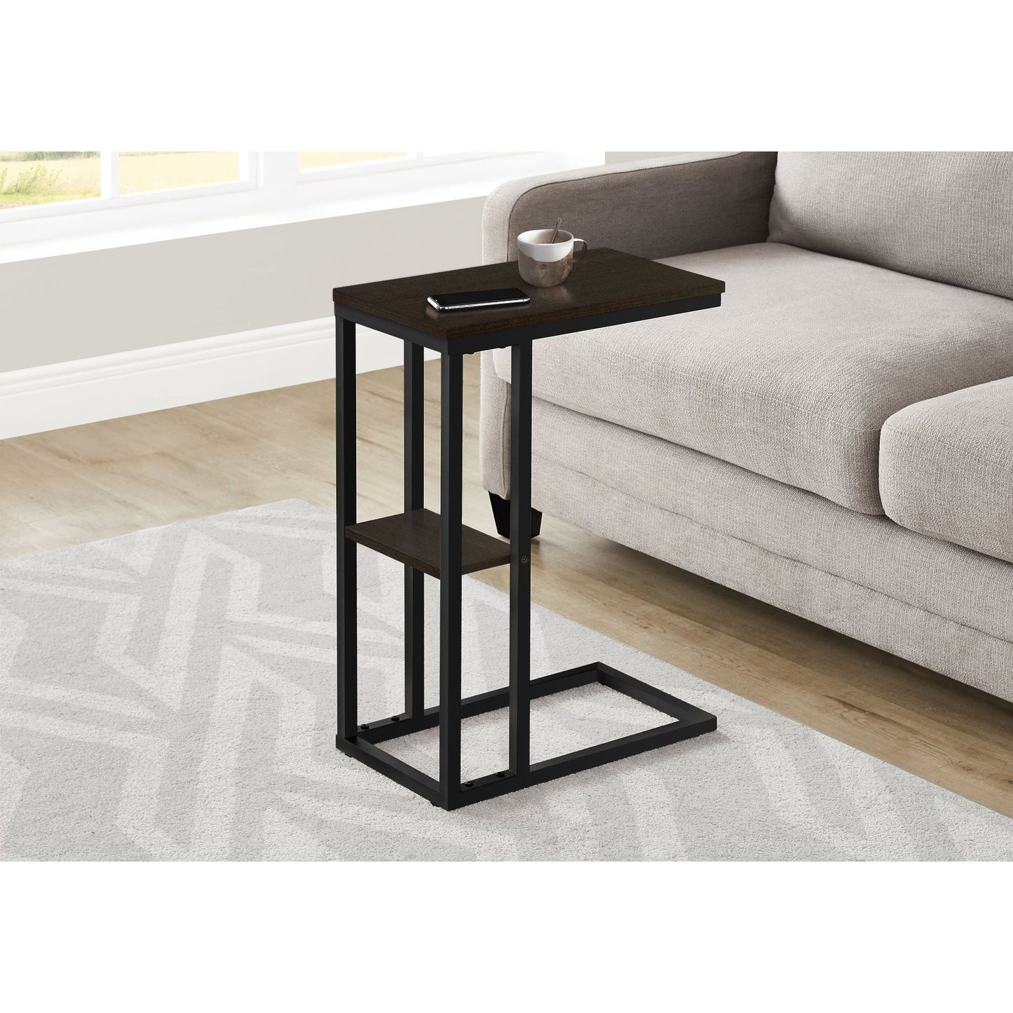 Accent Table - 25"H / Espresso / Black Metal