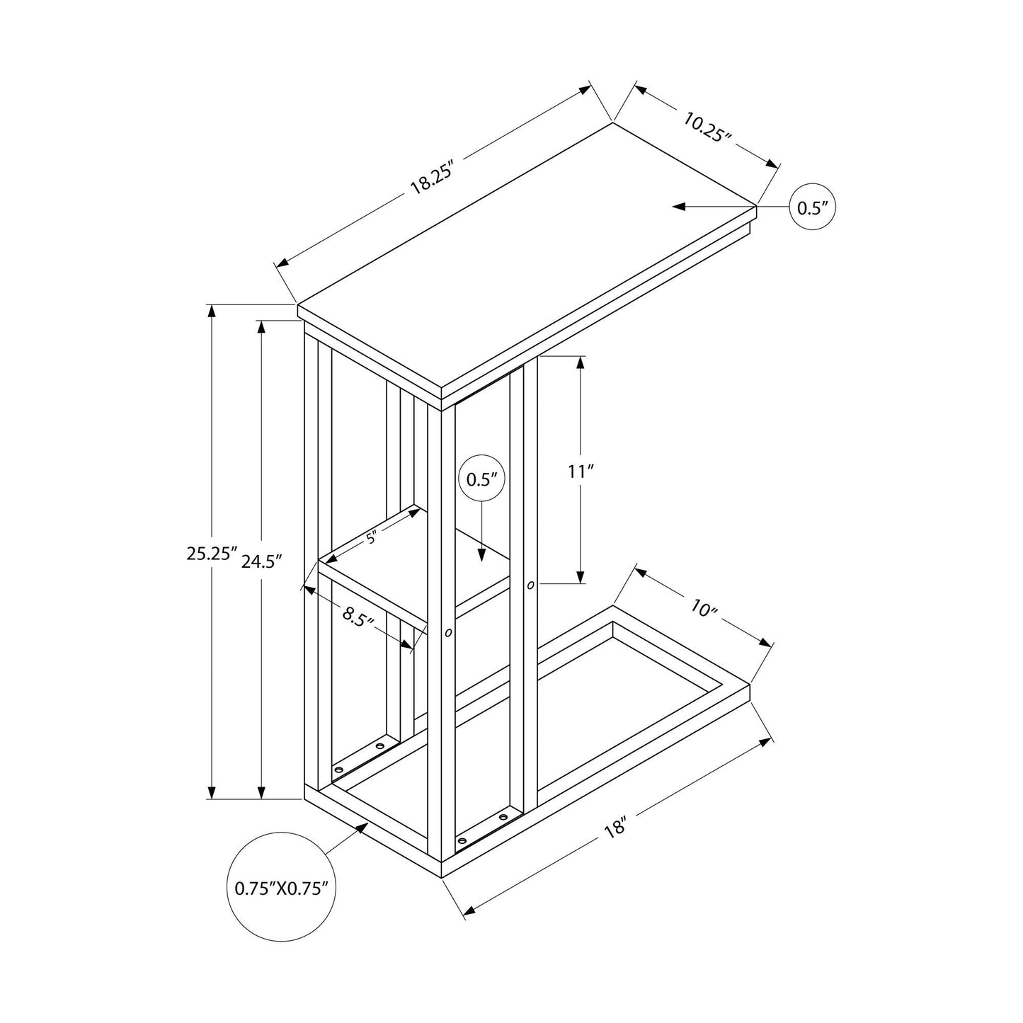 Accent Table - 25"H / Espresso / Black Metal