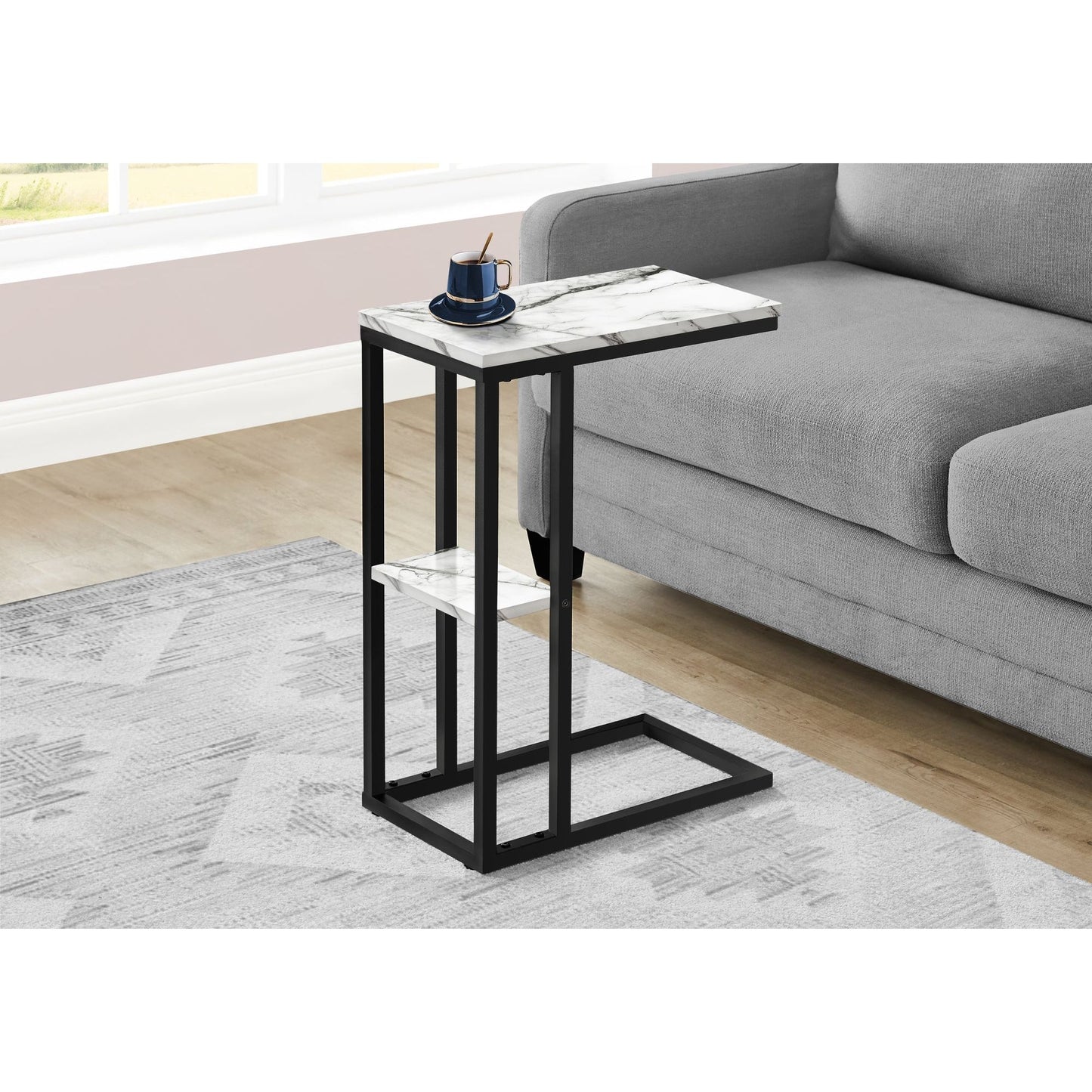 Accent Table - 25"H / White Marble / Black Metal