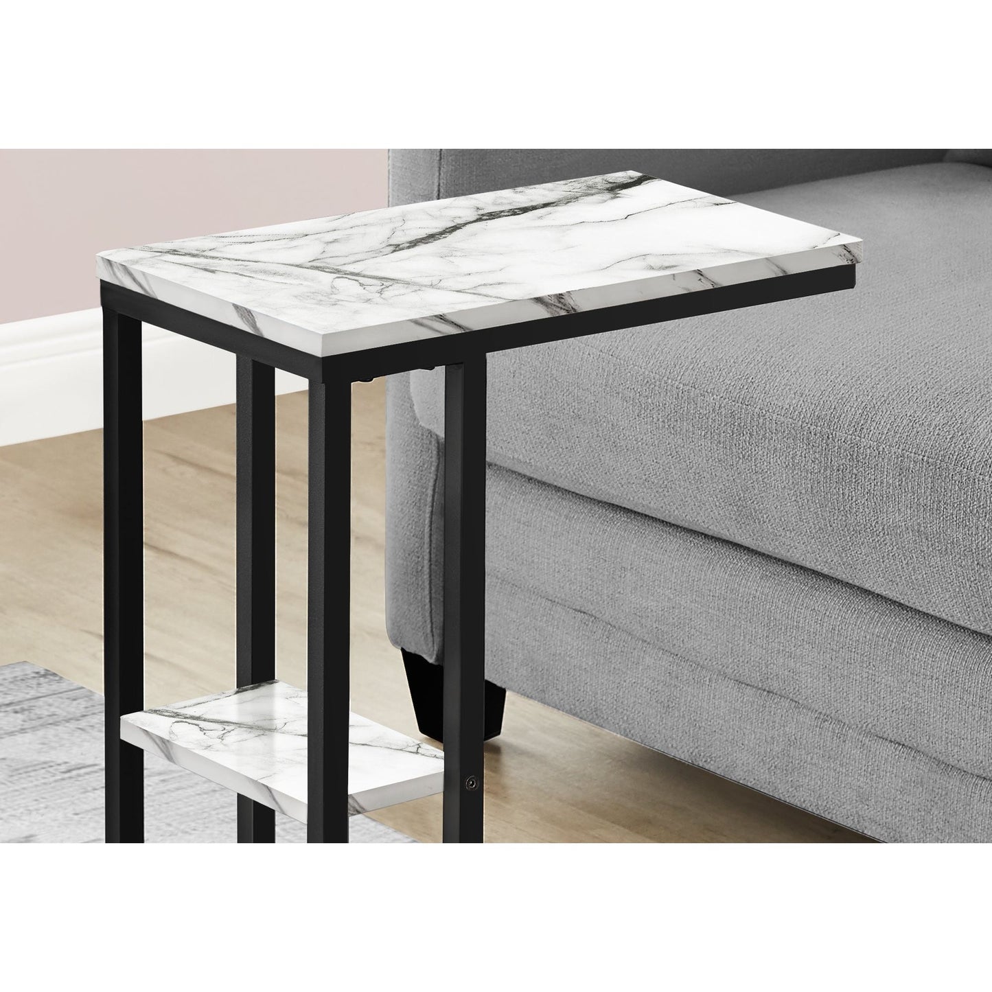 Accent Table - 25"H / White Marble / Black Metal