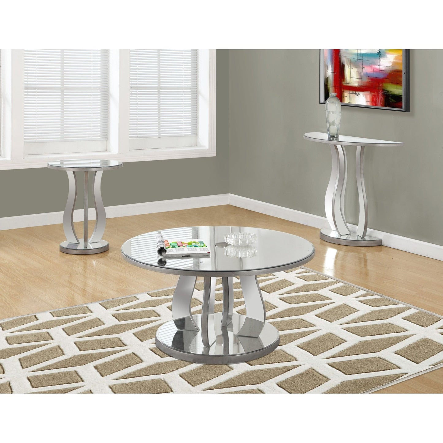 Candace & Basil End Table - 20"Dia / Brushed Silver / Mirror