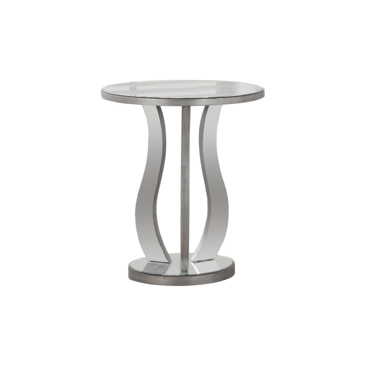 End Table - 20"Dia / Brushed Silver / Mirror