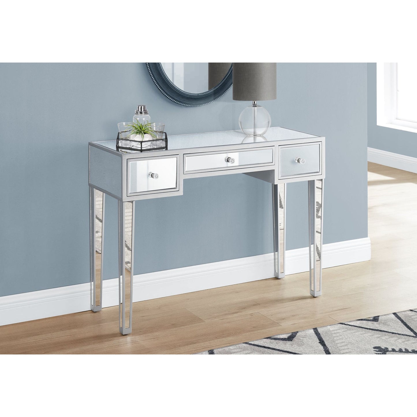 Accent Table - 42"L / Mirror / Silver With Storage