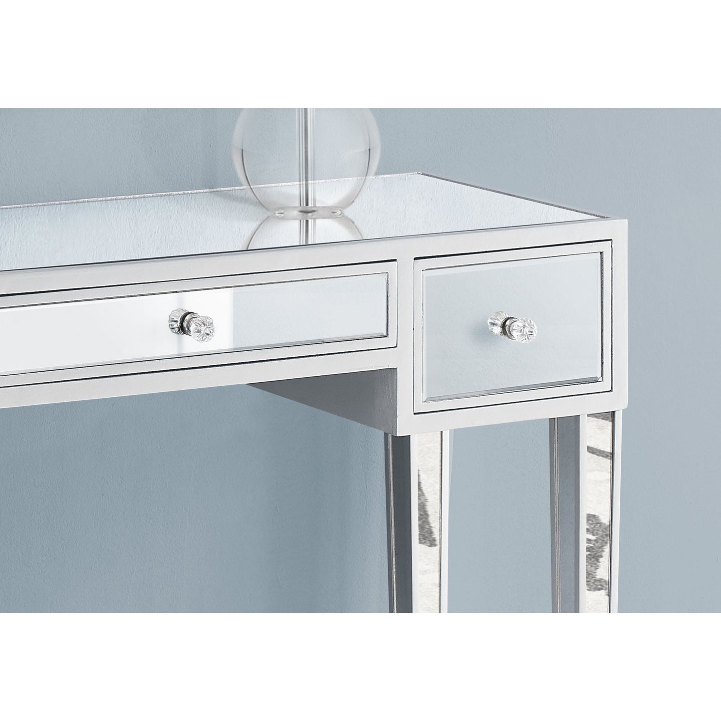 Accent Table - 42"L / Mirror / Silver With Storage