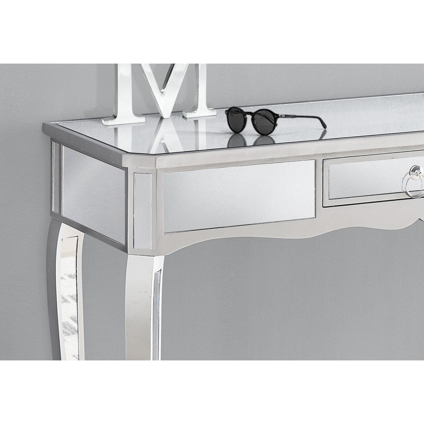 Accent Table - 42"L / Mirror / Silver With Storage