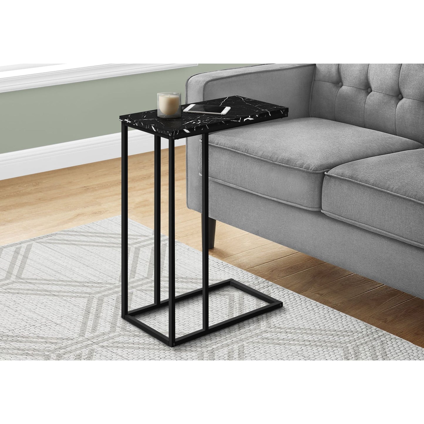 Accent Table - 25"H / Black Marble / Black Metal