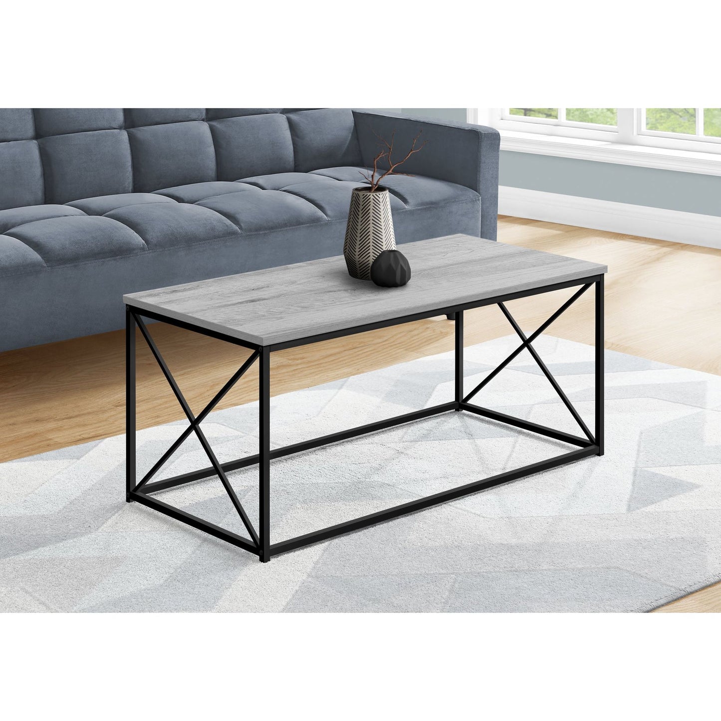 Coffee Table - 40"L / Grey / Black Metal