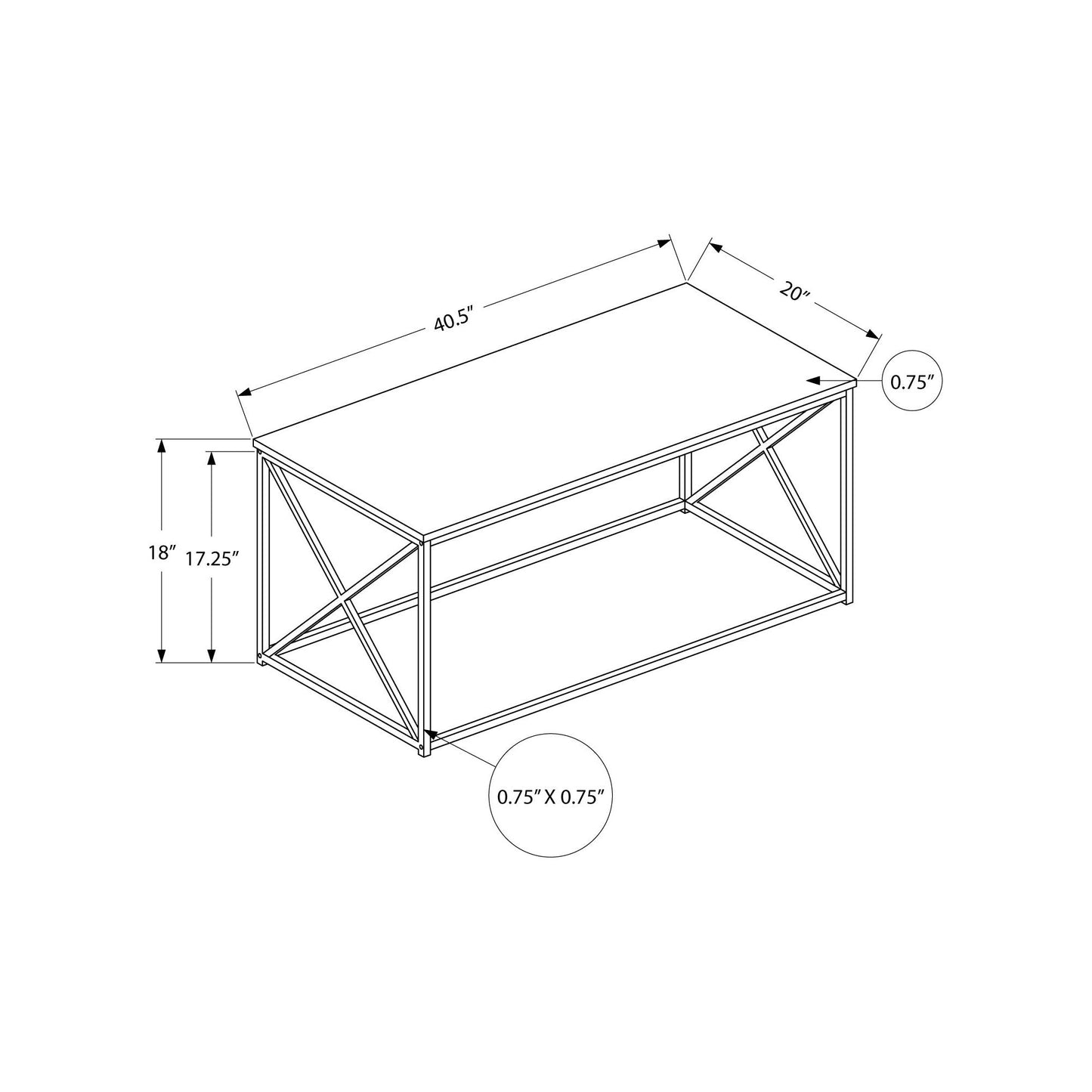 Coffee Table - 40"L / Grey / Black Metal