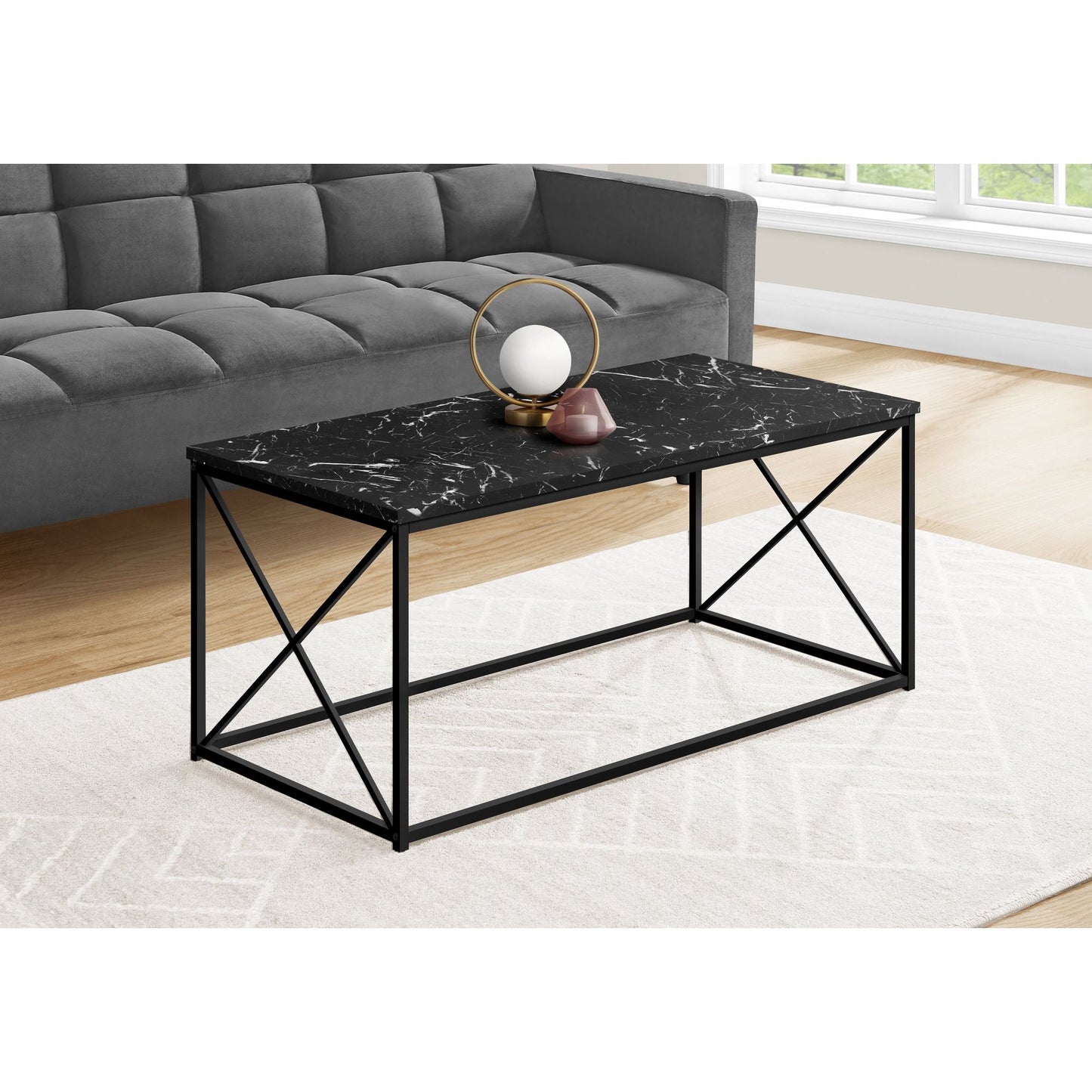 Coffee Table - 40"L / Black Marble / Black Metal