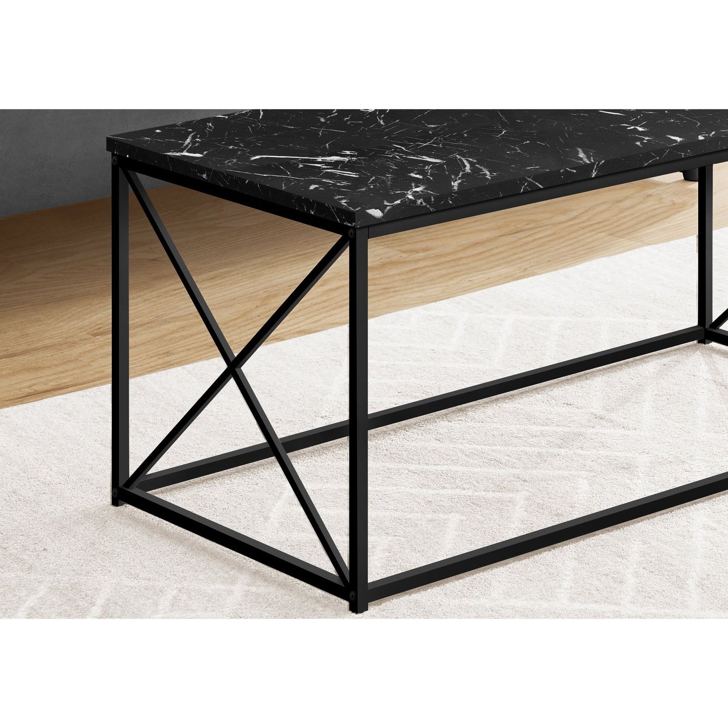 Coffee Table - 40"L / Black Marble / Black Metal