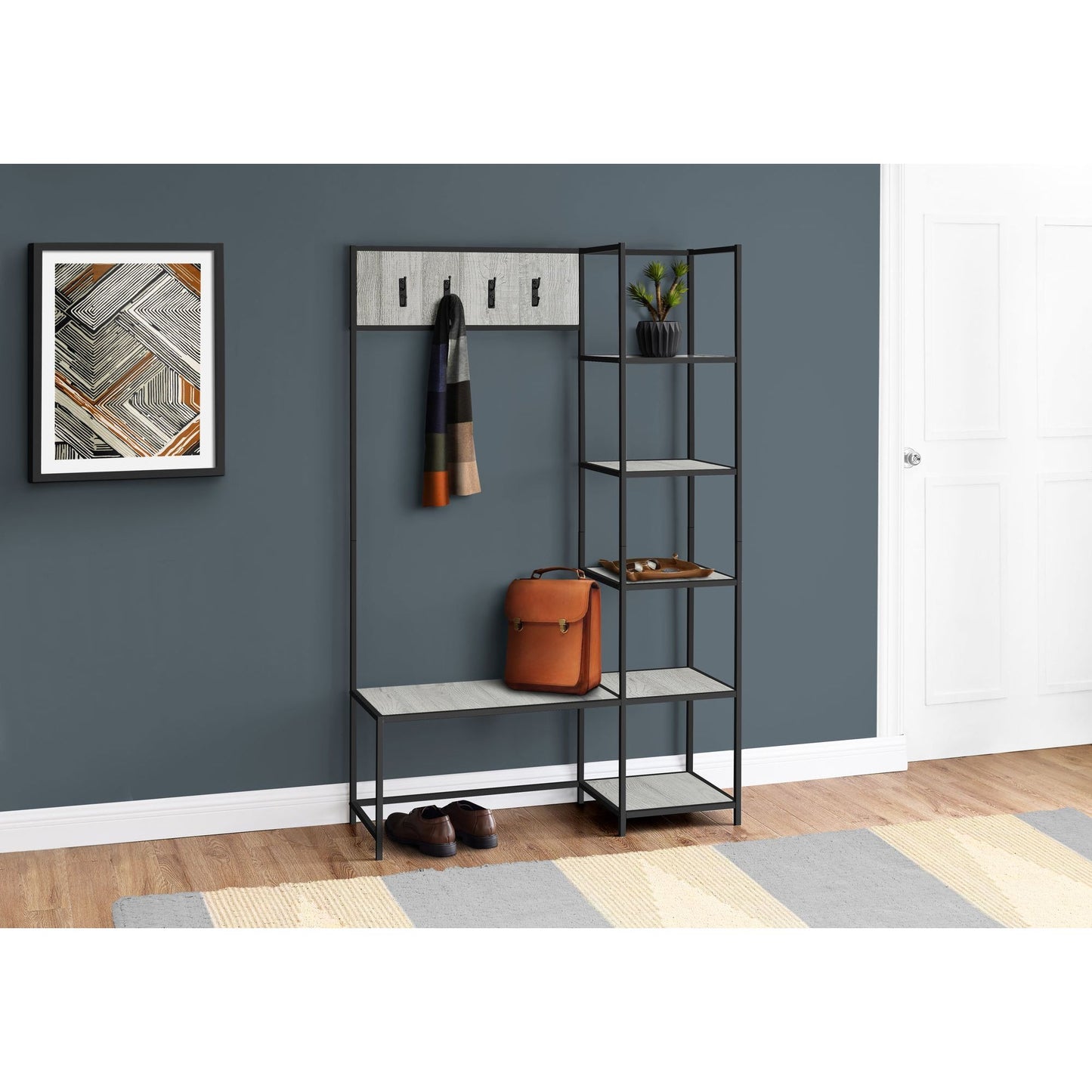 Bench - 72"H / Grey / Black Metal Hall Entry