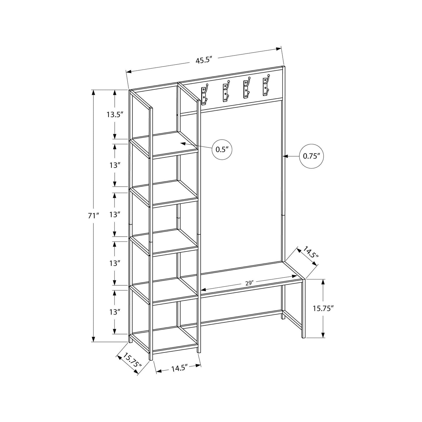 Bench - 72"H / Grey / Black Metal Hall Entry