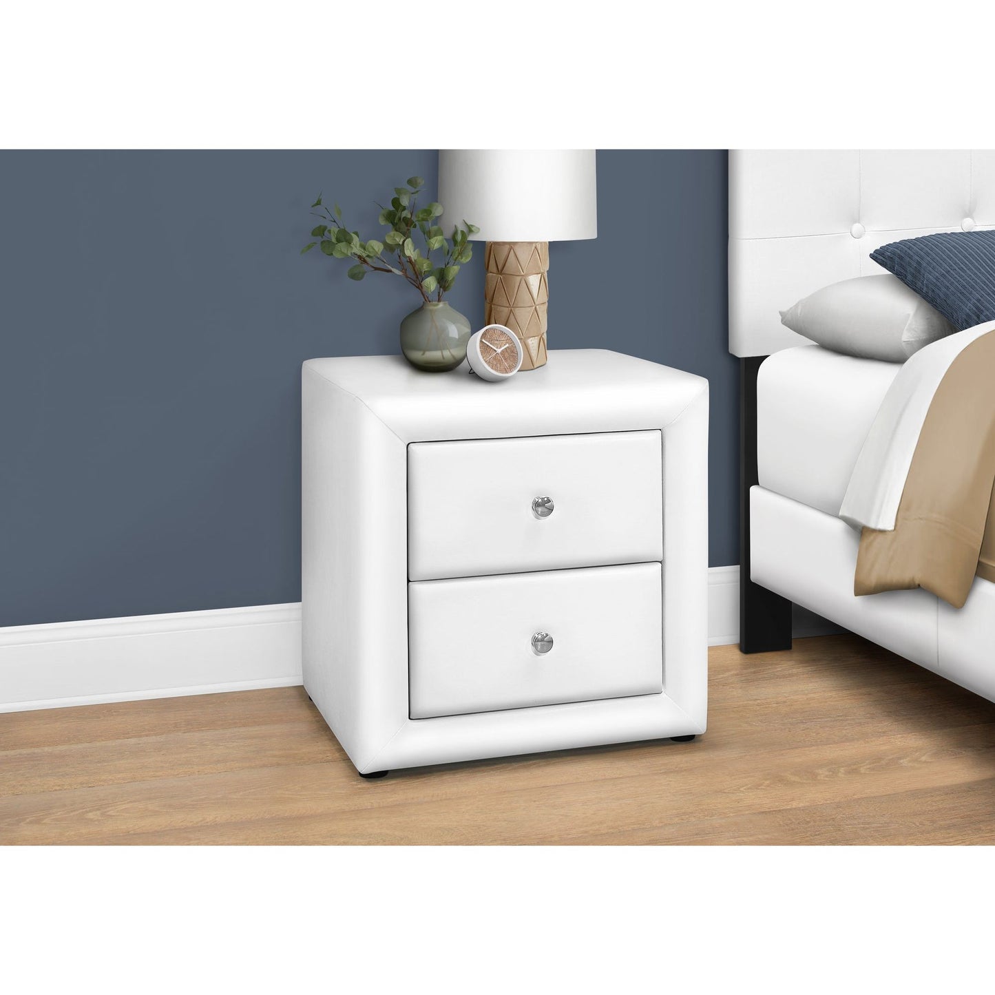 Bedroom Accent - 21"H / White Leather-Look Night Stand