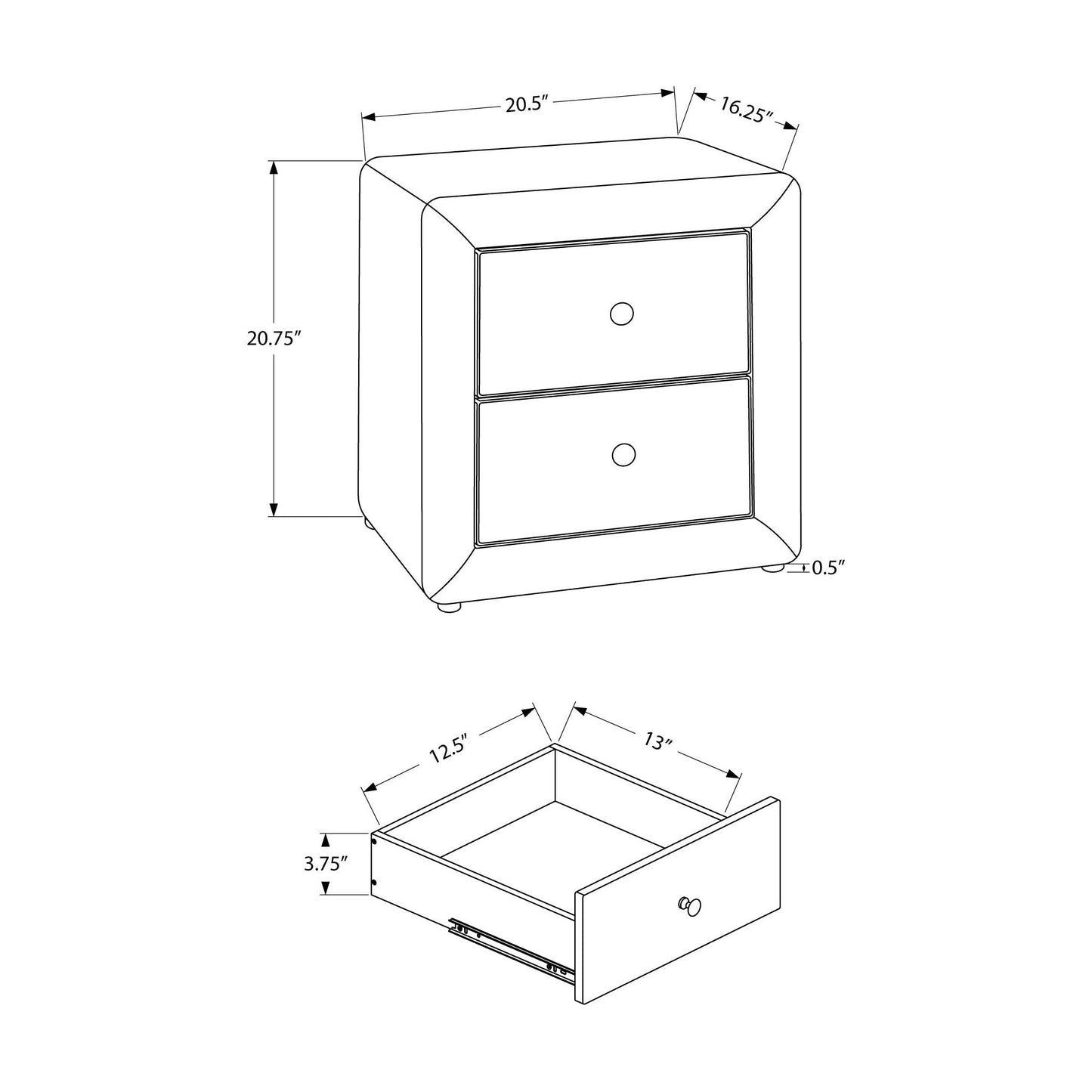 Bedroom Accent - 21"H / White Leather-Look Night Stand