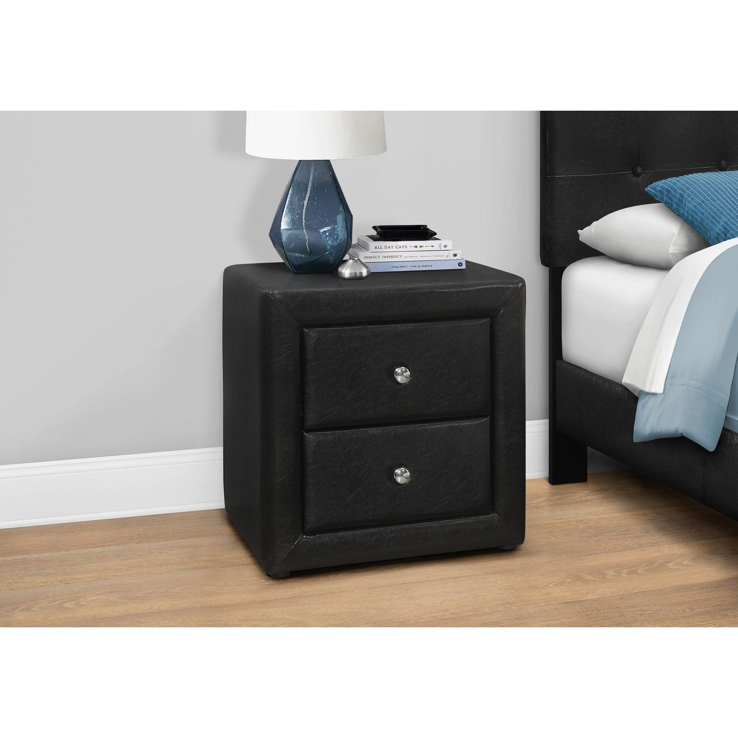 Bedroom Accent - 21"H / Black Leather-Look Night Stand