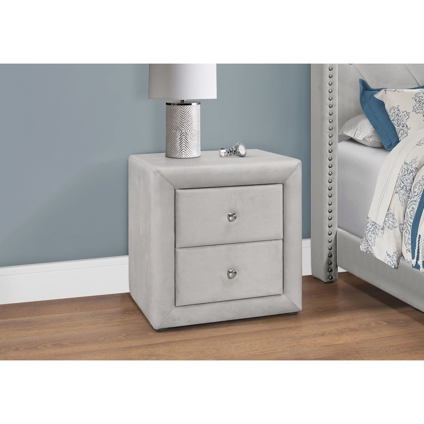 Bedroom Accent - 21"H / Light Grey Velvet Night Stand