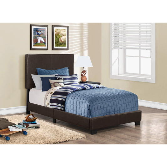 Candace & Basil Brooklyn Twin Bed Frame - Dark Brown Faux Leather