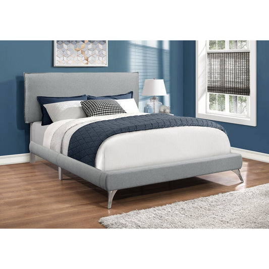 Bed - Queen Size / Grey Linen With Chrome Legs