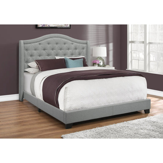 Bed - Queen Size / Grey Linen With Chrome Trim