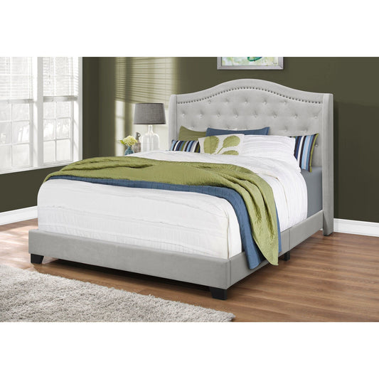 Bed - Queen Size / Light Grey Velvet With Chrome Trim