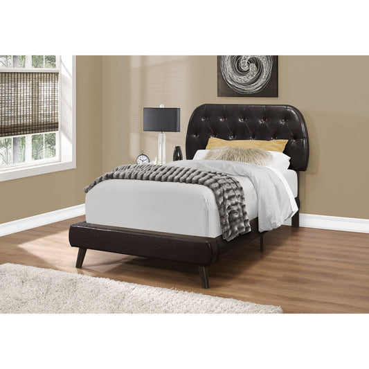 Bed - Twin Size / Brown Leather-Look With Wood Legs