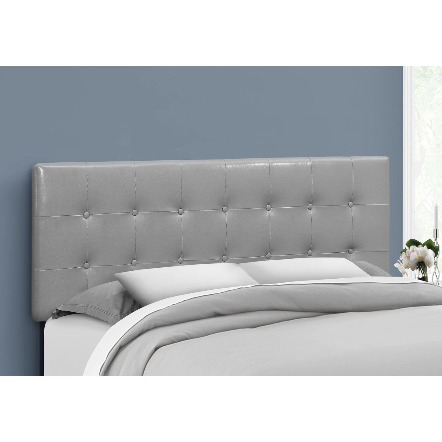 Queen Size / Grey Leather-Look Headboard