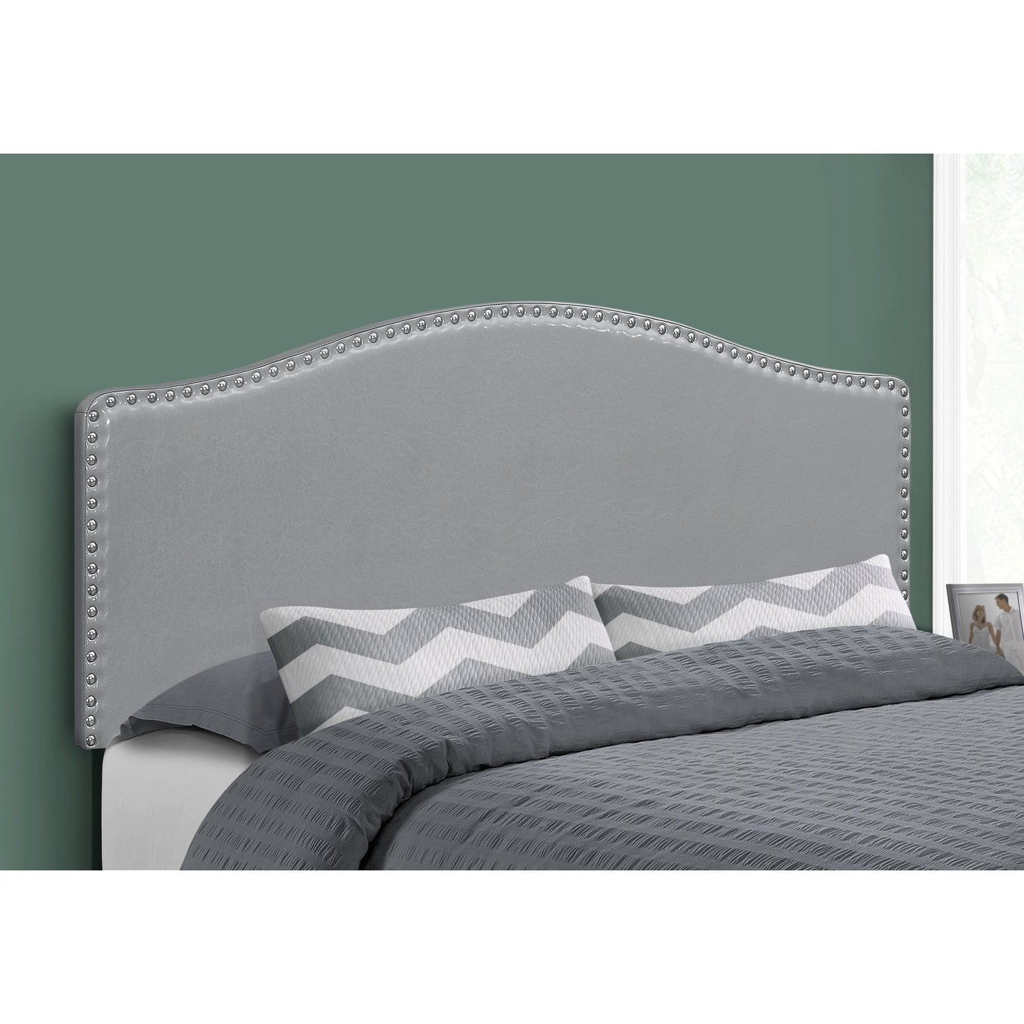 Bed - Queen Size / Grey Leather-Look Headboard Only