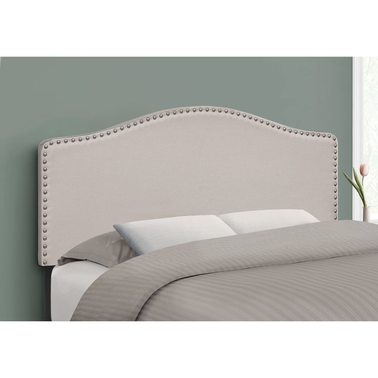 Bed - Full Size / Beige Linen Headboard Only