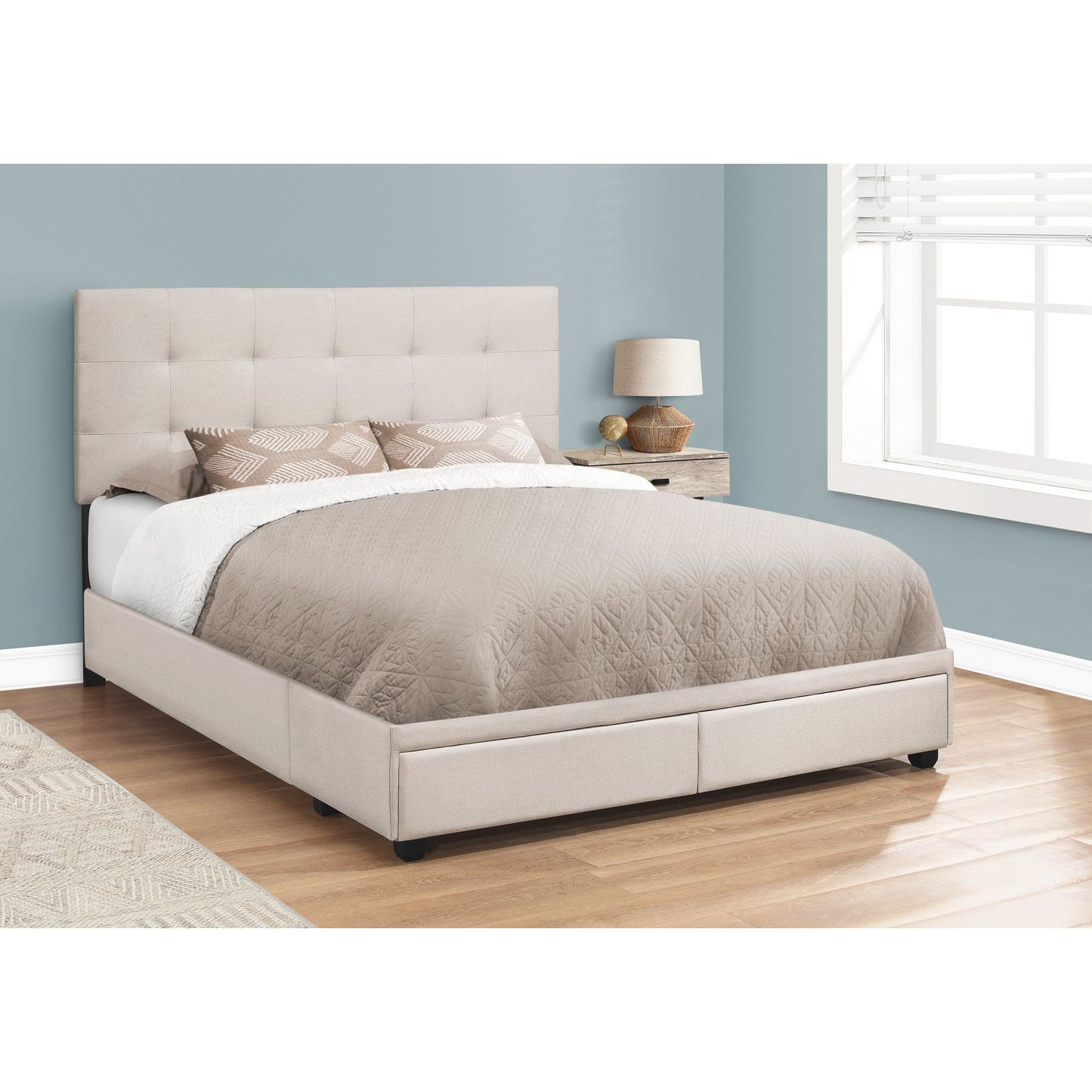 Josephine Queen Platform Storage Bed - Beige Linen