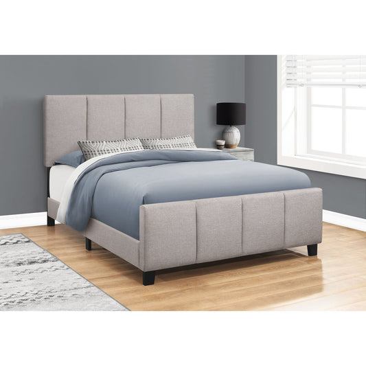 Bed - Queen Size / Grey Linen With Black Wood Legs