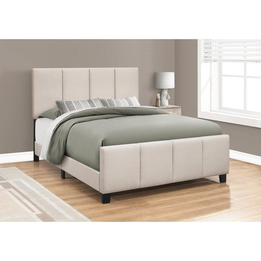 Bed - Queen Size / Beige Linen With Black Wood Legs