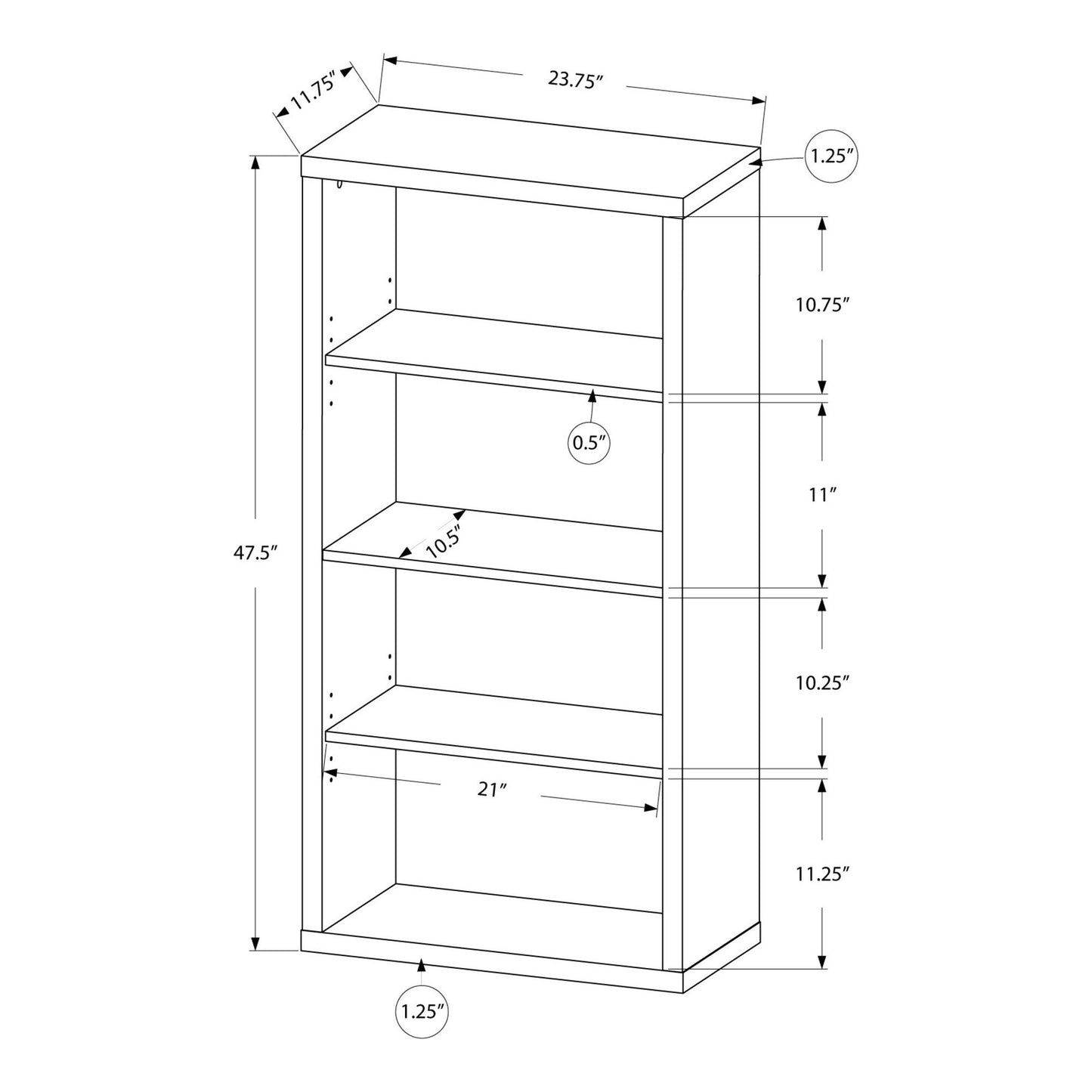 Bookcase - 48"H / Cappuccino With Adjustable Shelves