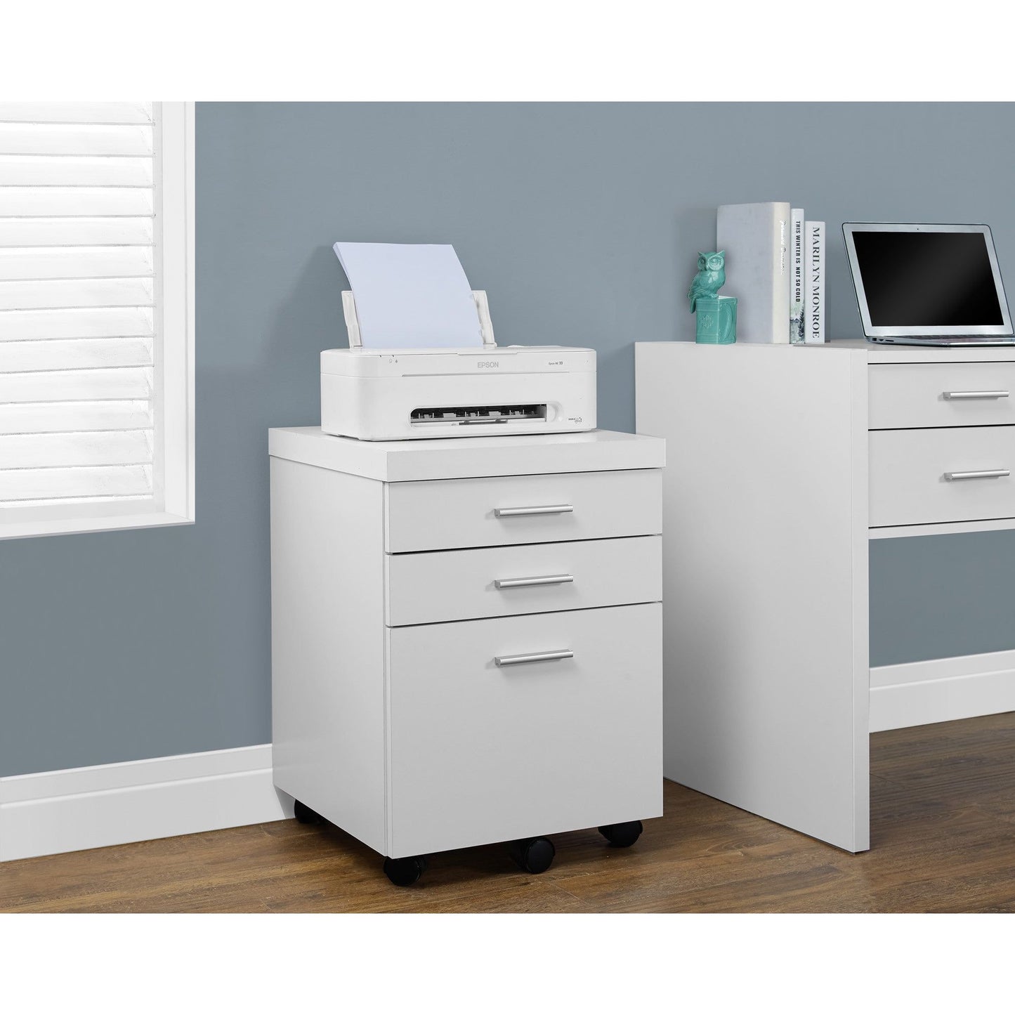 Filing Cabinet - 3 Drawer / White On Castors