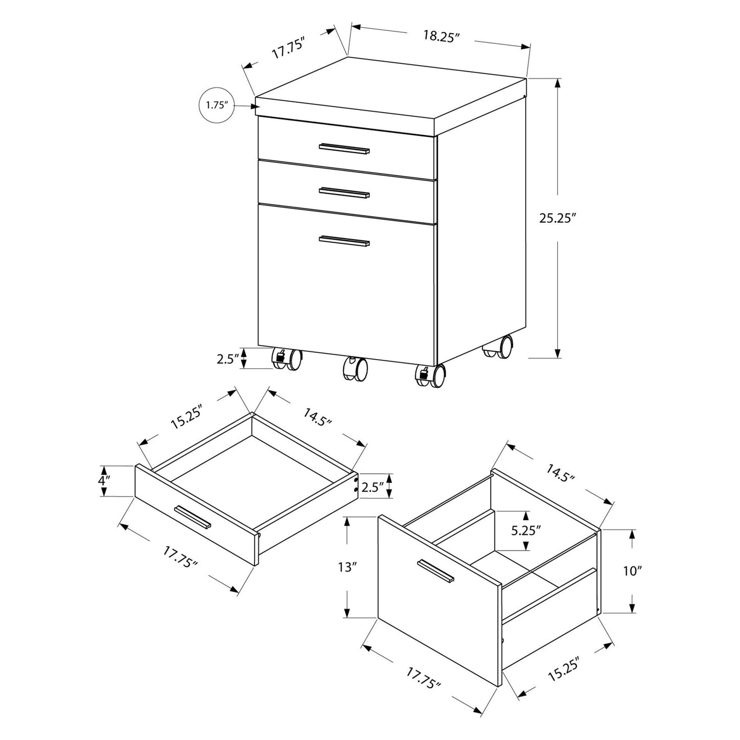 Filing Cabinet - 3 Drawer / White On Castors