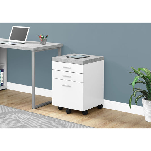 Filing Cabinet - 3 Drawer / White / Cement-Look On Castor