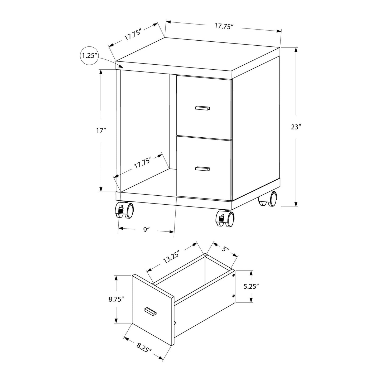 Office Cabinet - Dark Taupe With 2 Drawers On Castors