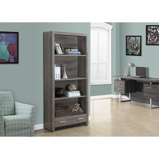 Candace & Basil Bookcase - 71"H / Dark Taupe With A Storage Drawer