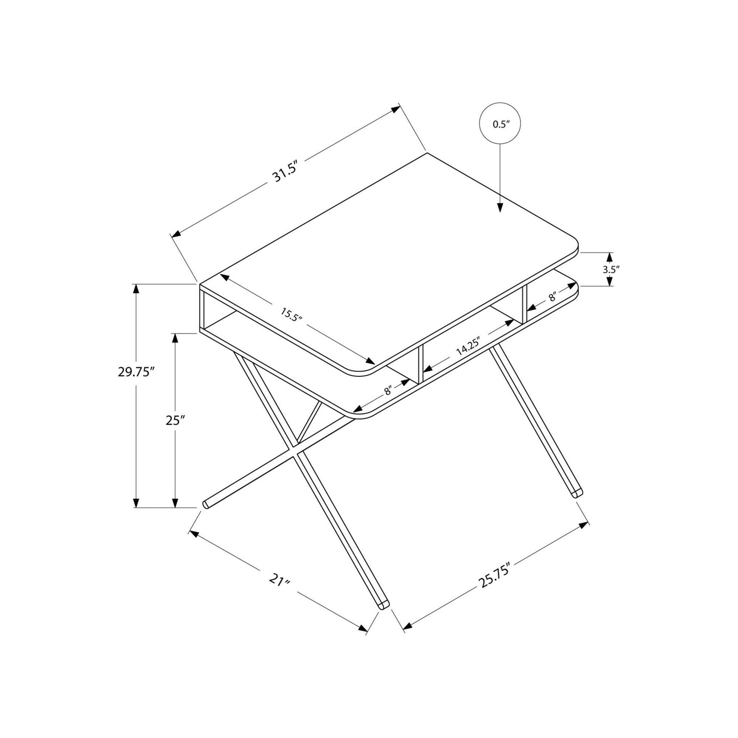 Computer Desk - 31"L / White Top / Silver Metal