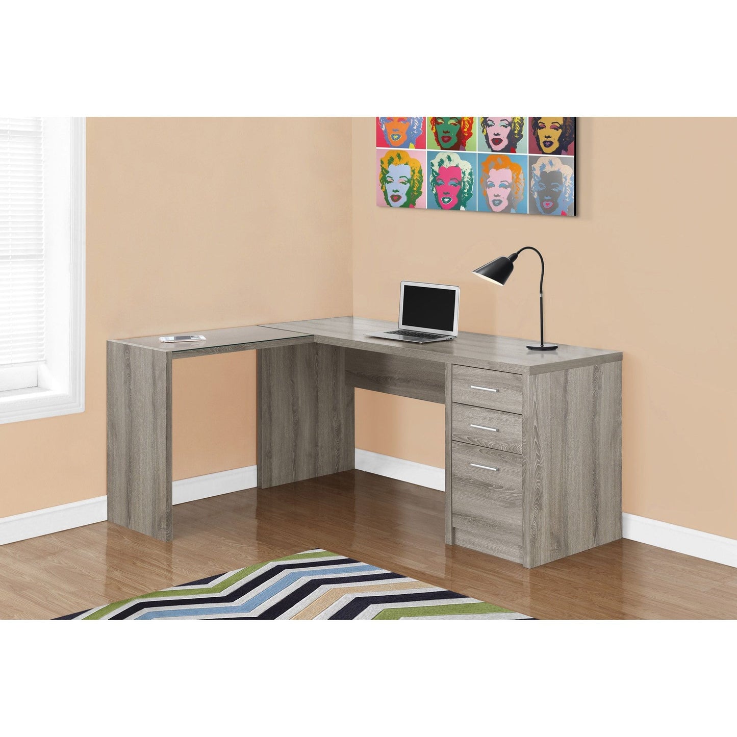 Candace & Basil Computer Desk - Dark Taupe Corner With Tempered Glass