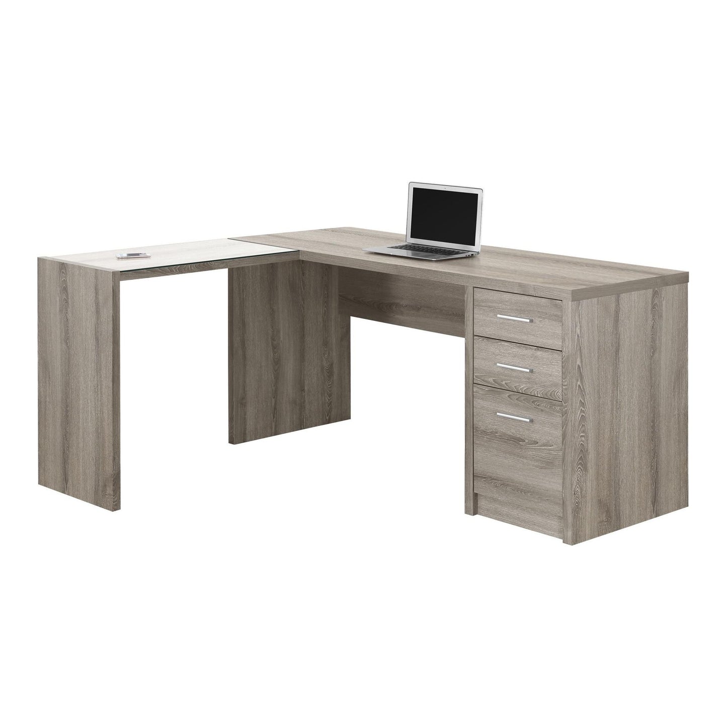 Computer Desk - Dark Taupe Corner With Tempered Glass