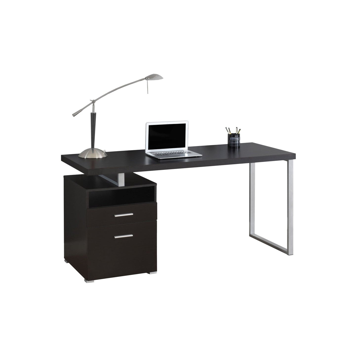 Computer Desk - 60"L / Cappuccino / Silver Metal