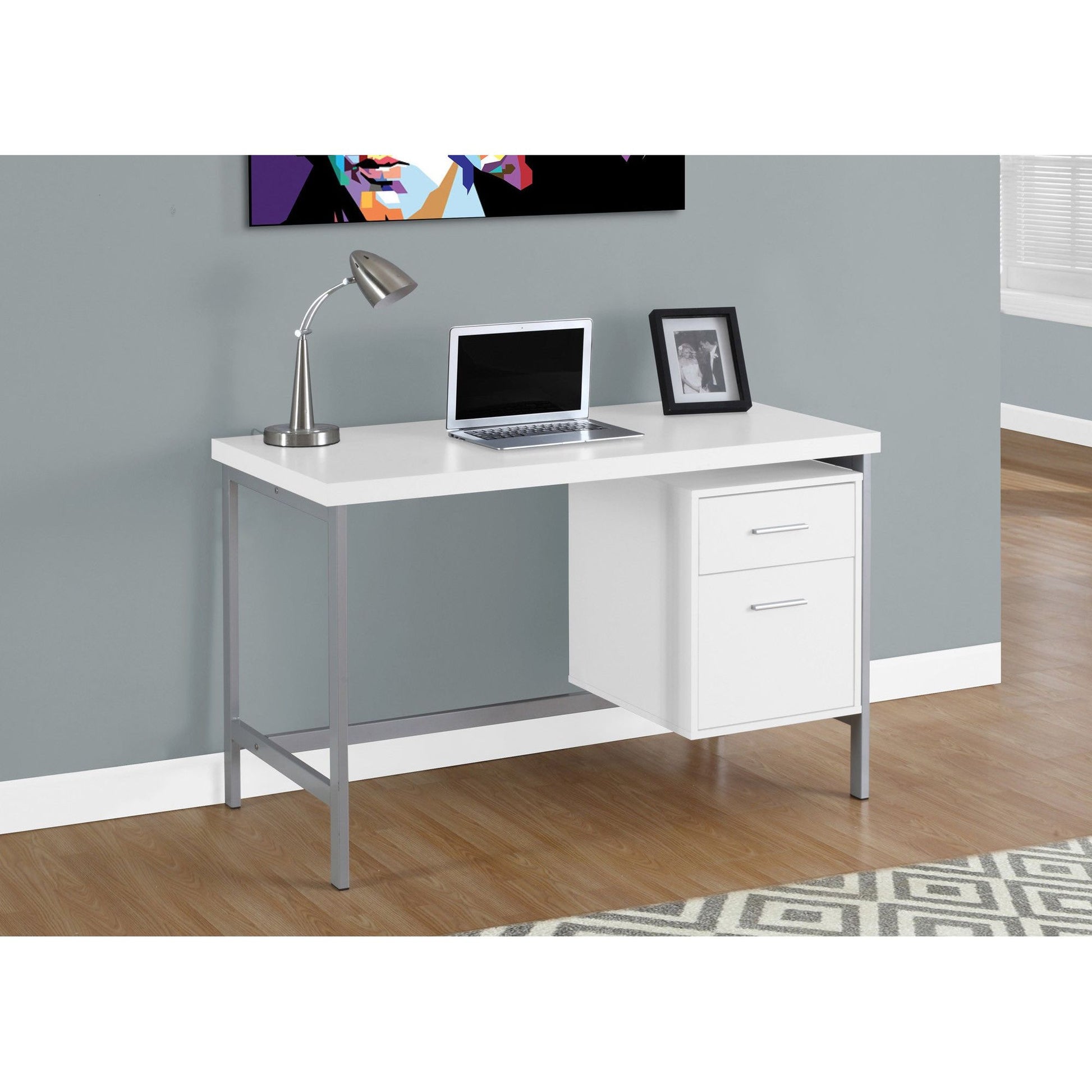 Candace & Basil Computer Desk - 48"L / White / Silver Metal