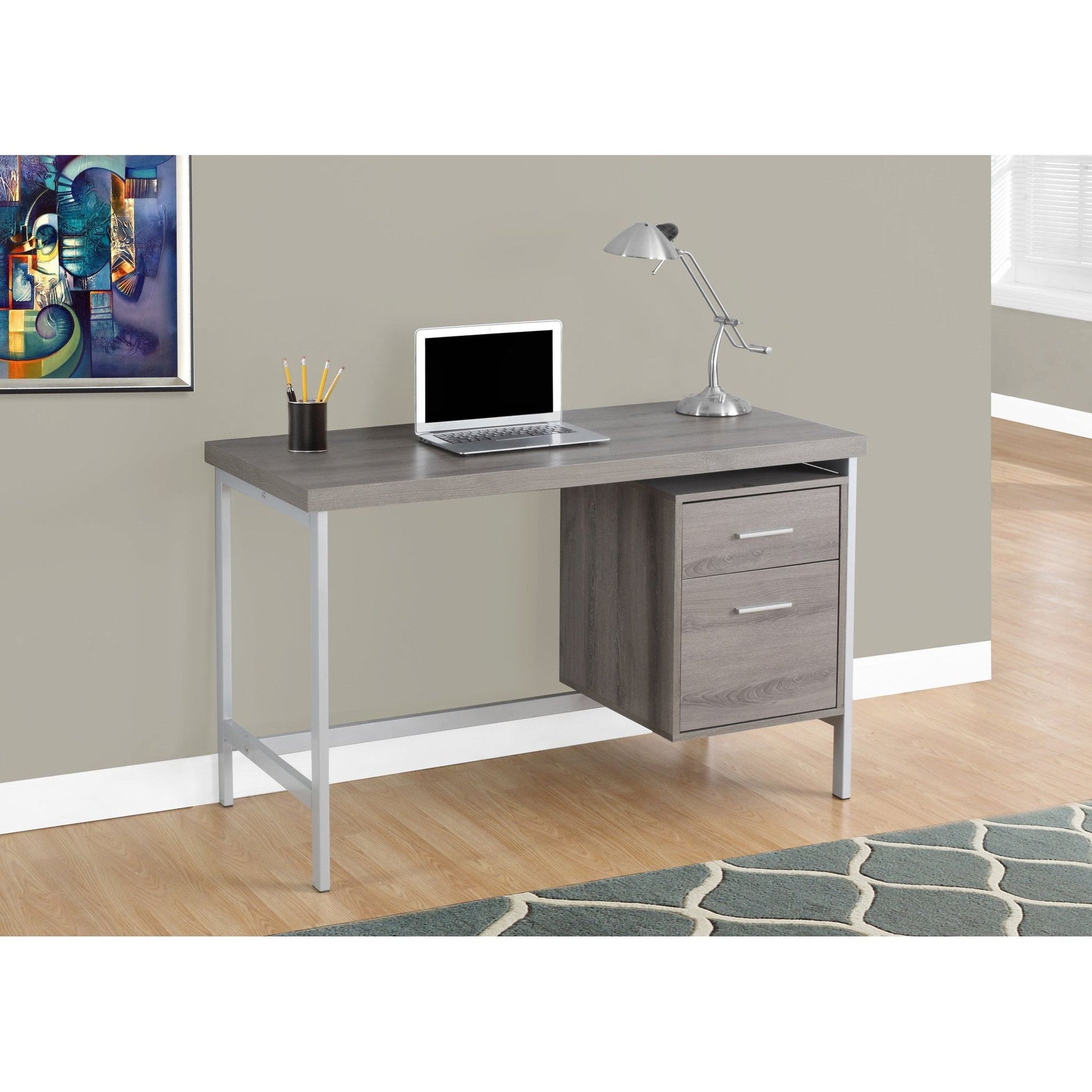 Candace & Basil Computer Desk - 48"L / Dark Taupe / Silver Metal