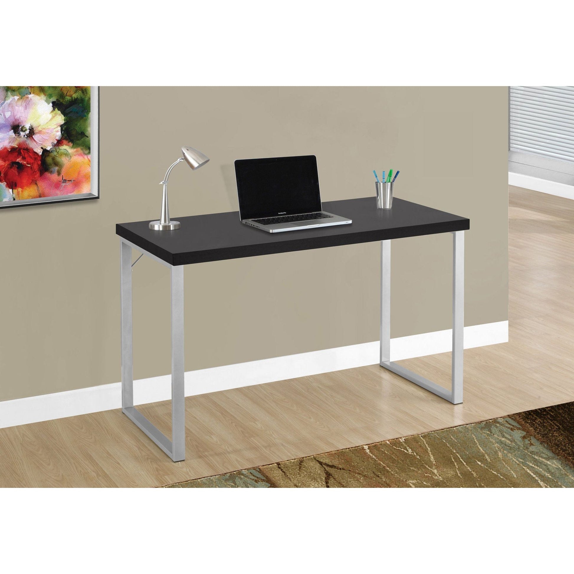 Candace & Basil Computer Desk - 48"L / Cappuccino / Silver Metal