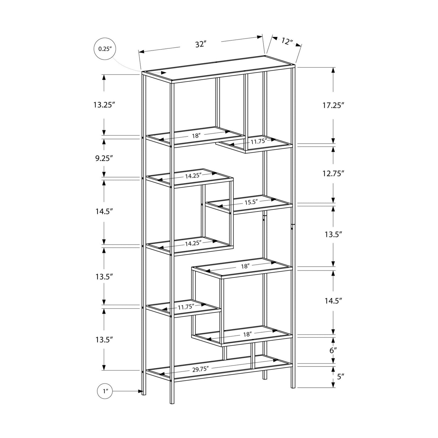 Bookcase - 72"H / White Metal With Tempered Glass