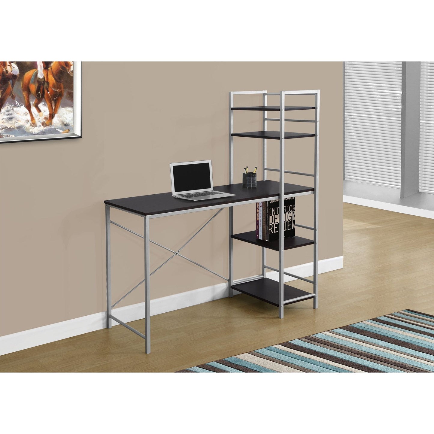 Candace & Basil Computer Desk - 48"L / Cappuccino Top / Silver Metal